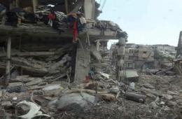 جانب من الدمار في حارة جمعة والدراجي بحارة المغاربة في مخيم اليرموك