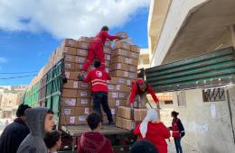 مخيم الرمل. الهلال الأحمر الفلسطيني يواصل تقديم الدعم للمتضررين من الزلزال
