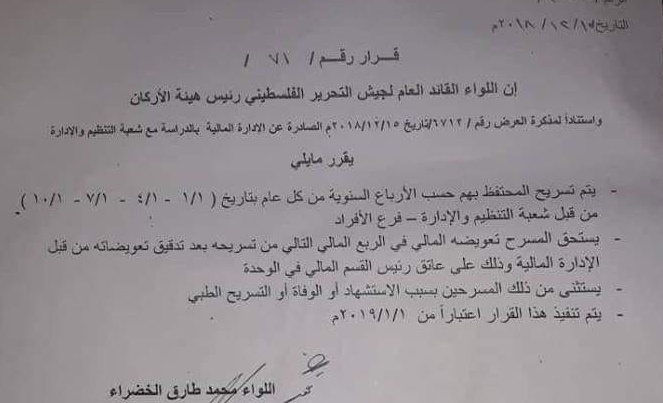 PLO Lays Off Fighters