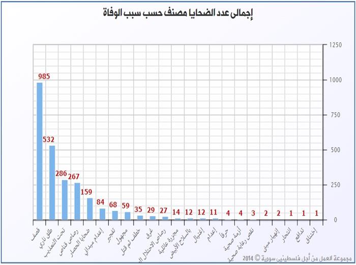القصف هو السبب الأول يليه الاشتباكات والتعذيب في قضاء اللاجئين الفلسطينيين في سورية 